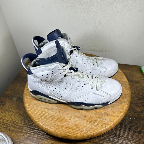 Air Jordan 6 Retro White Navy Blue Mens Basketball Shoes CT8529-141 Size 9.5